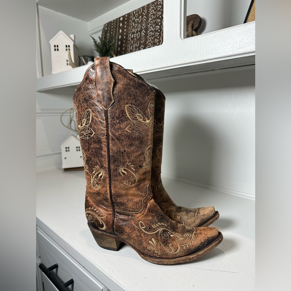 Circle G Western Boots Womens 8.5M Distressed Brown Embroidered Cowboy Rustic - Picture 5 of 10